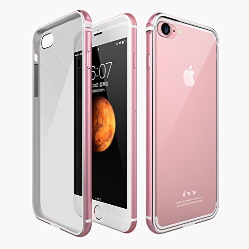 iPhone 7 Case, CuckooCase® Ultra Clear Slim Hard Back + Glitter Verge Metal Bumper, HyBrid Cover Understated Bling Design Transparent Shockproof Thin Armor for Apple iPhone 7, Rose Gold