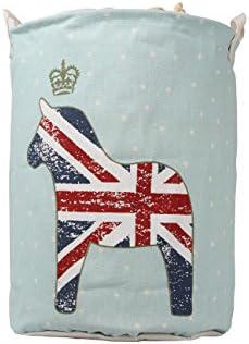 PLANDV® 1pcs Large Sized Waterproof Coating Ramie Cotton Fabric Cylindric Canvas Storage Basket With PiPing(Sky Blue Zebra)