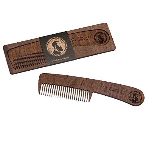 Bartkamm Perfekt für Zuhause oder für's Auto, Modell Beard Society Big John aus Echtholz, Nussholz, sehr stabil, elegant, edel, Herrenbart