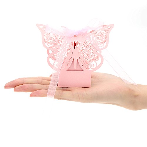 Anself 20St Laserschnitt Schmetterling Hochzeit Geschenkbox DIY Bonbon-Box mit Farbband - 5