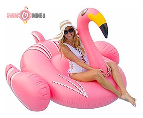 SWIM-O-MINGO Flamingo Luftmatratze aufblasbar, für bis zu 2 Personen - Pool, Strand, Beach, Insel - bis 200 kg belastbar, Größe: 190 x 190 x 130 cm, pink, 0,5 mm Materialdicke