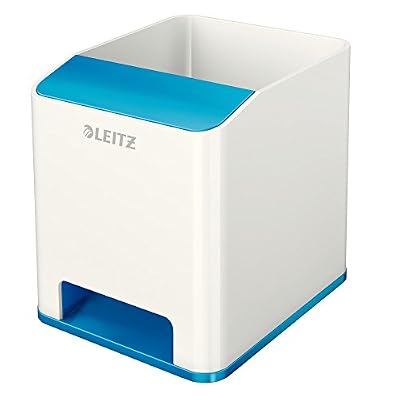 Leitz Pot à Crayons avec Fonction d’Amplification de Son, Blanc/Bleu métallisé, WOW, 53631024