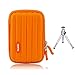 Produktbild First2savvv BDX1307G6 orange Premium-Qualität stoßfeste Kamera Tasche für Nikon COOLPIX S9050 Canon PowerShot SX610 HS CASIO EX-MR1 EX-FC200S Canon PowerShot D30/ELPH 115 IS panasonic DMC-ZS35 LUMIX DMC-TS5 DMC-TS25 ZS30 DMC-FT30 DMC-TS30 mit Mini-Stativ