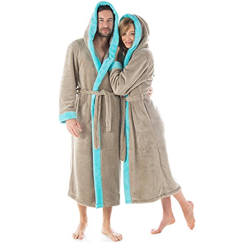 Damen Bademantel mit Kapuze oder Herren waden-langer Sauna-mantel flauschiger Fleece CelinaTex Kapuzen-bademantel Serie Ohio - 3