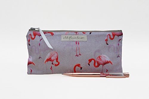 Pink Flamingo Pencil Case, Small Makeup Bag, Handbag Organiser, Cotton Cosmetics Storage, Old Flour House