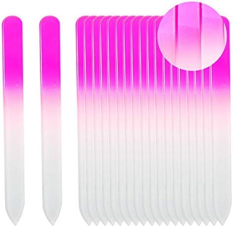 SIUSIO 20 pack Professional Czech Crystal Glass Nail Files Buffer Manicure Tools Kit Set Gradient Rainbow Color for Nail polishing - Best for Fingernail & Toenail Care (Pink)