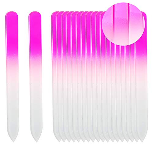 SIUSIO 20 pack Professional Czech Crystal Glass Nail Files Buffer Manicure Tools Kit Set Gradient Rainbow Color for Nail polishing - Best for Fingernail & Toenail Care (Pink)