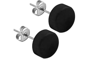 TUMUNDO Orecchini a Perno Finto Plug legno bottone cerchio nero 10 mm