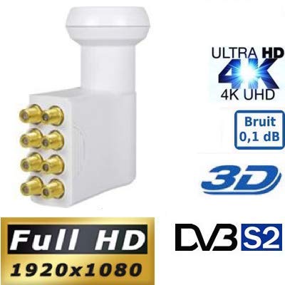 HDME LNB OCTO PL-8, 0.1dB,High Gain 60DB !! Tête Parabole 8 Sorties, Compatible Full HD 4K TNTSATCanal+ Astra et FRANSAT