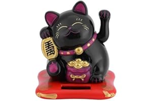 GAROSA Eco-Friendly Lucky Toy Solar Powered Cute Cat Good Luck Wealth Welcoming Cats with Waving Arm Home Display Car Decor (Bianco) (Black)
