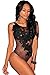 Produktbild Neue Damen Schwarz Transparent Teddy mit Blume Muster Body Dessous Monokini Gymnastikanzug Teddies Pole Dance Größe L UK 14 EU 42