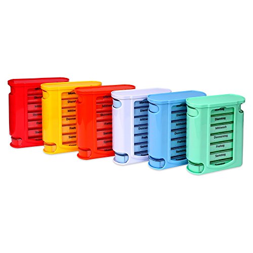 S/O® Tablettenbox gelb mit gelben Schiebern 7 Tage Pillen Tabletten Box Schachtel Tablettendose Pillendose Pillenbox Tablettenboxen Pillendosen Pillen Dose Wochendosierer - 4