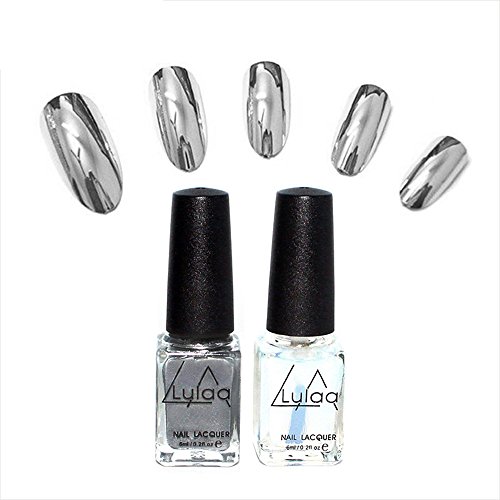 ?HuntGold 2 Stück Spiegel-Effekt Nagellack Silber Farbe Nagelkunst Lack Polnischen Unterlack - 3