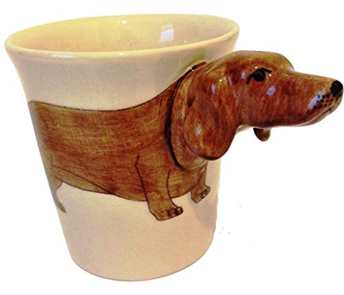 funshopping LTD tasse-bassett-mug-chien-vaisselle-animaux-3d-ceramique Fait Main Enfant Femme Garcon Fille Chien Bassett Brun 14 x 15 x 12 cm