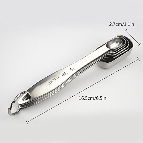 Edelstahl Messlöffel, KOBWA Messlöffel Set aus 18/8 Edelstahl zum Messen von flüssigen und trockenen Zutaten, großer Helfer für Zuhause Kochen und Backen-Kommen Sie mit 6 verschiedenen Größen - 4