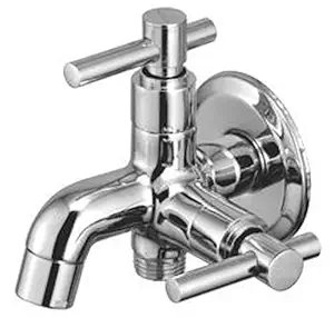 JAGGER TERRIUM Full Brass 2 in one tap Two Way tap for Bathroom 2 in 1 tap for Washing Machine 2 in 1 tap for Bathroom with Wall Flange and Teflon Tape ( Chrome Finish )