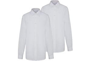 Trutex Basics 2 Pack Long Sleeve White School Shirts Boys (3-16+ Years) Slim Fit White Shirts for Boys, Easy Iron Boys White Shirts, Button Down White Shirt Boys - Genuine School Uniform