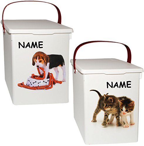 Preisvergleich Produktbild 2 Stück _ Vorratsdosen / Aufbewahrungsdosen - " süße Haustiere " - incl. Name - für 1000 Dinge - 5 Liter - Vorratsdosen / Aufbewahrungsboxen - aus Kunststoff / Dose - Kiste mit Deckel und Tragegriff - Box & Kiste - Haustiere - Katzen Hunde Welpen - Trockenfutter / Behälter - Plastikdose - Aufbewahrung - Klammerboxbehälter - Badezimmer / Küche / Bad - Vorratskiste