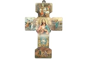 Catholic Gift Shop Mysteries of Light Wooden Wall Cross & Lourdes Prayer Cards
