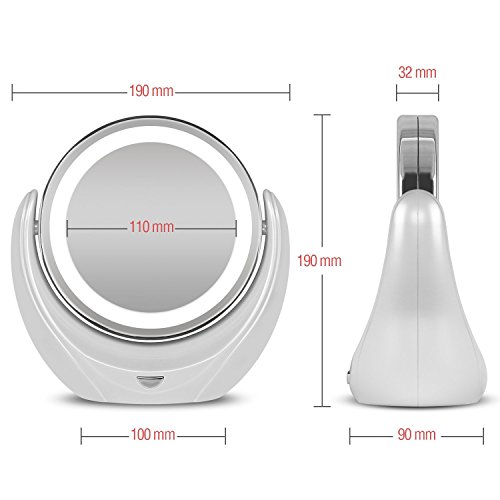 BBAEUR Make-Up Spiegel mit 5-Fach Vergrößerung, Kosmetikspiegel LED Licht mit einstellbarer Drehkugel und Saugnapf - 5