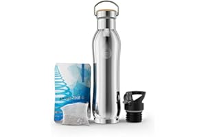INVIGORATED WATER pH Active Insulated Water Bottle - Filtered Alkaline Water Bottle - Stainless Steel Water Bottle - Includes Alkaline Water Filter, Plus Bonus Sports Gym Lid - Double Walled Metal 650ml
