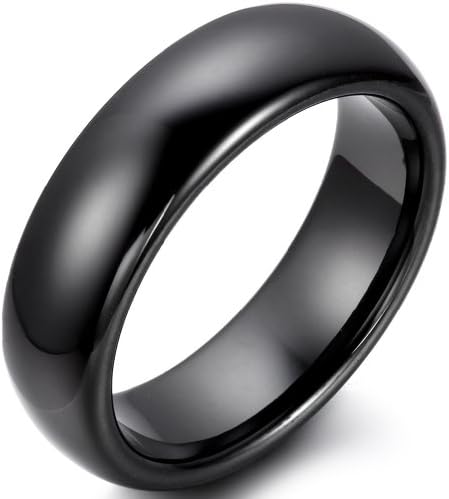 Jewelrywe His 8mm & Hers 6mm Couples Black Polished Ceramic Rings Mens Ladies Eternity Bridal Engagement Wedding Bands