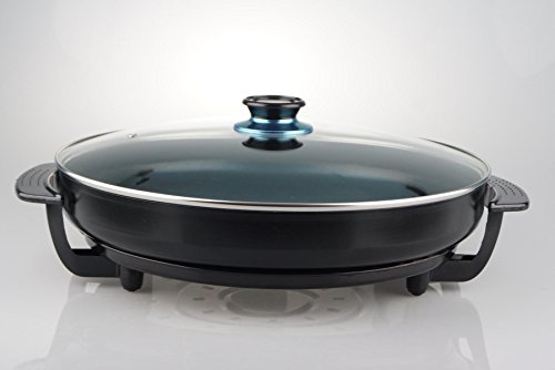 Neudorf Elektronik Manufaktur XXL Partypfanne B/ Bratfläche Aluminium-Guss Pfanne (!!!Unibody!!! – kein aufgesetztes Blech – siehe Vergleichsbild) ca. 3mm stark/ Elektrische Pizzapfanne Elektropfanne Bratpfanne/ Antihaft-Beschichtung/ 1500 Watt (100-240 °C)/ Maße: Ø 40cm - 2