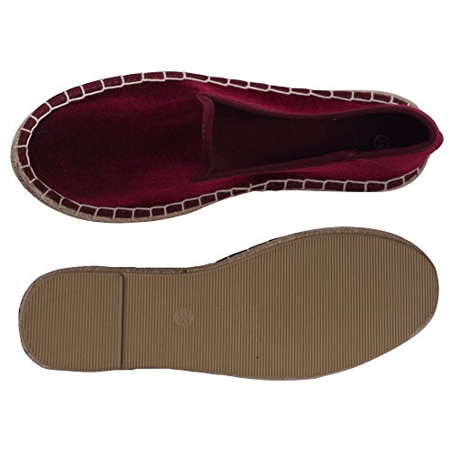 Japanwelt Espadrilles Samtschuhe Damen Pantoffeln - Samt Slipper Sommerschuhe Bordeaux Größe 37 - 7