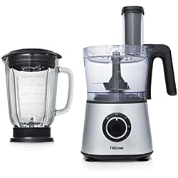 Tristar Robot de Cuisine Multifonction MX-4823, Bol Hachoir, Lame pour Couper Finement et râper, Blender 1,5l, Argenté