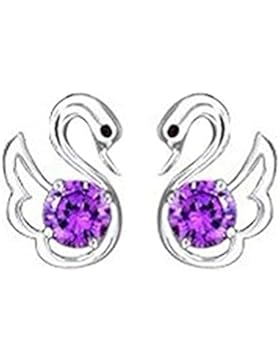 findout Damen Sterling Silber Amethyst Schwanohrringe für Frauen Mädchen Kinder. (f1167)