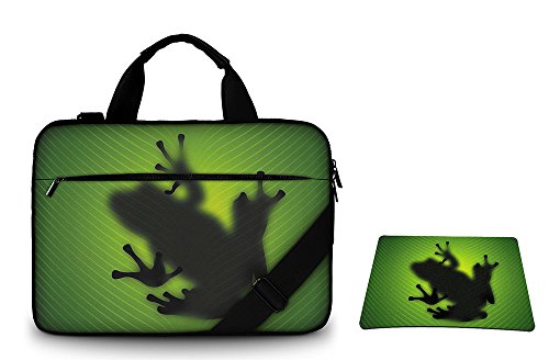 Silent Monsters Canvas Schutzhülle mit Zubehörfach/Mauspad 39,6 cm (15,6 Zoll) für Laptop grün frog