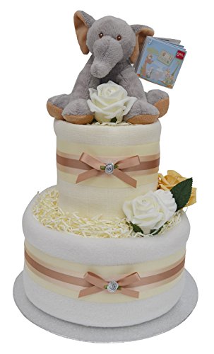 Cute Elephant Themed 2 Tier New Baby Nappy Cake Baby Shower Gift - FAST & FREE UK Delivery!