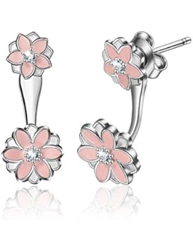 Sterling Silber Ohrstecker, 2Möglichkeiten zu tragen Dazzling Pink Daisies Drop Ohrringe für Frauen Mädchen 925...