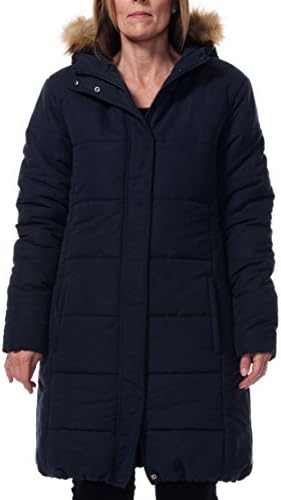 Hunter Outdoor Faux Fur Trim Ladies Quilted 3/4 Length Jacket - Navy - 16