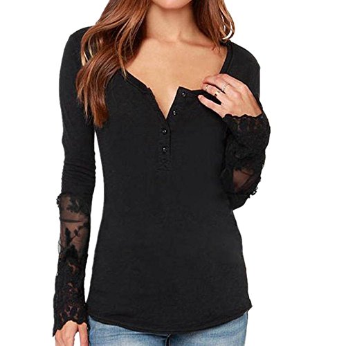 Anglewolf A Maniche Lunghe In Pizzo Donne Allentato Camicetta (Small)