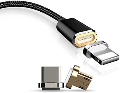 Magnetic Charge Wire for Samsung &amp; Iphone Apple USB Charging Adaptor for Smart Phones and Tablets (Straight, Black - &amp; Apple Lightning Connector)