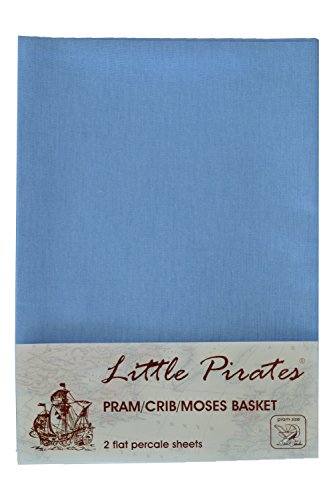 2 x Baby Pram/Crib/ Moses Basket Flat Sheet 100% Cotton Blue