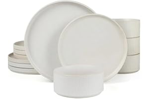 Richmount Star Plates and Bowls Set, 12 Pieces Dinner Set for 4, Stoneware Dinnerware Sets with Dinner Plates/Salad Plate/Cereal Bowls, Dishwasher & Microwave Safe, Matte White