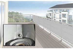 Floracord 12-90-50-07 Hochwertige Balkonumrandung aus Polyesterstoff 90 x 500 cm mit Zubehör montagefertig, silbergrau