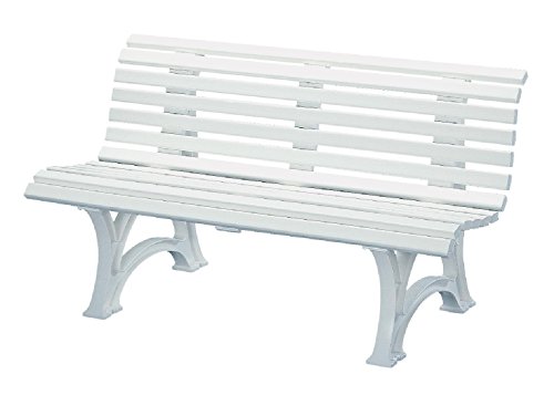 Preisvergleich Produktbild Sitzbank / Gartenbank 3er Design: Helgoland, Länge 150cm, weiß (hochwertiger Kunststoff, Parkbank Made in Germany)