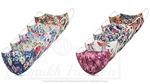 PRAMUKH FASHION Womens Cotton Fashion Mask Light Weight Breathable and Skin Friendly. Washable & Reusable Fabri Soft Spanex Ear Loops 3 Layer of Protection Set of 10(026,05)