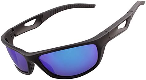 Moobom Polarised Sports Sunglasses UV400 Protection Glasses with Tr90 Superlight Frame Design for Mens and Womens Skiing Driving Golf Running Cycling Climbing Outdoor Activities (black matte frame with blue lens)