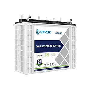 SERVBAK Solar STB-2200 (220Ah/12VDC) Tubular Solar Battery for Home, Office & Shop with 60 Months Warranty (White Container & Black Cover)