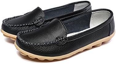 Women's Leather Loafers Moccasins Fashion Comfy Driving Flat Comfortable Shoes Black Size 2.5