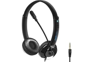 RUOVXWU 3.5mm Mobile Phone Headset with Microphone Noise Cancelling & Audio Controls, PC Headphone for Gaming Skype Call Center Office Computer, Clear Voice, Ultra Comfort