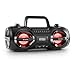 Produktbild Auna Soundblaster M Boombox Ghettoblaster CD Radiorekorder mit Bluetooth 3.0 (CD-MP3-Player, MP3-fähiger USB-Slot, SD-Kartenslot, UKW-Radio, 7 Farben LED-Lichteffekt, 50W max., Fernbedienung, Netz- und Batterie-Betrieb) schwarz…