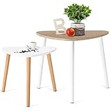 COMIFORT Tables Basses Empilables - Tables Gigognes Scandinaves, Modernes, Minimalistes, Résistantes, Lot de 2 Tables Triangulaires, Pieds en Hêtre 100% Naturels, Blanc et Chêne Sonoma