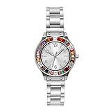 DUSENG Damen Bunte Strass Casual Quarz Armbanduhr Luxus Glänzend Analog Handgelenk Uhren Stahlband (Silber)