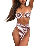 SUCES Bikini Damen Set high Waist Bademode Frauen Sexy Mode Streifen Push Up Gepolsterter BH Beachwear Bikini Set Badeanzug Damen sexy Beachwear Damen Tunika Strandmode badeanzüge Kostüme