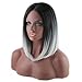 ROSENICE Synthetic Shoulder Length Fiber Straight Women's Ombre 2 Tones Full Wigs (Black + Light Gray)